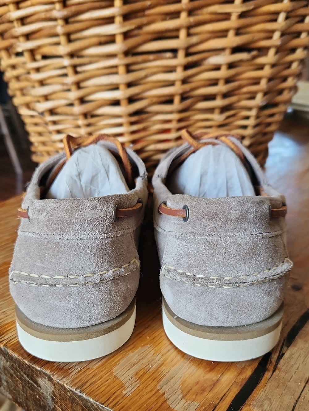 Allen Edmonds Force 10 sz 8.5 Port Washington Boat Shoes Suede Taupe - Picture 3 of 16